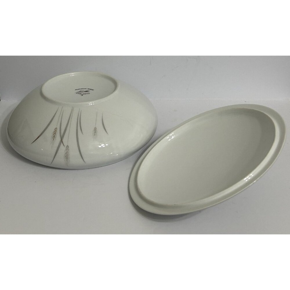 Platinum Trim Wheat Fine China Covered Serving Bowl Max Schonfeld MCM Vintage - Picture 6 of 9